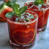 Chilled watermelon mint mocktail served with lime slices and mint sprigs, ideal for festive, alcohol-free celebrations.