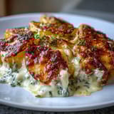 Layers of tender Yukon Gold potatoes, bubbling Gruyere, and Parmesan create a decadent, comforting side dish.  