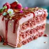 Gorgeous Bridal Shower Rosé Velvet Cake photo with glistening gold drip.