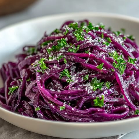 Bright red cabbage, crisp apple slices, and shaved Parmesan for the Red Cabbage Coleslaw.