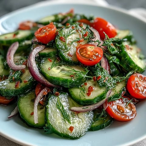 Freshly sliced cucumbers, red onion, and dill in a tangy vinegar dressing make this Refreshing Crunchy Cucumber Salad perfect for summer.