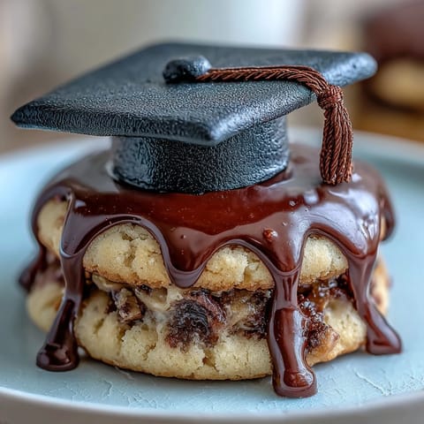 Sweet sugar cookies topped with black fondant caps and yellow tassels, a festive treat for graduation celebrations.  
