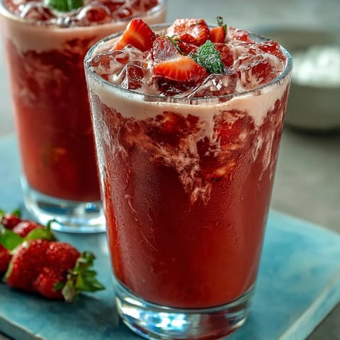 Creamy coconut milk dragon fruit refresher, featuring sweet strawberries and a splash of lime, perfect for a hot summer day.