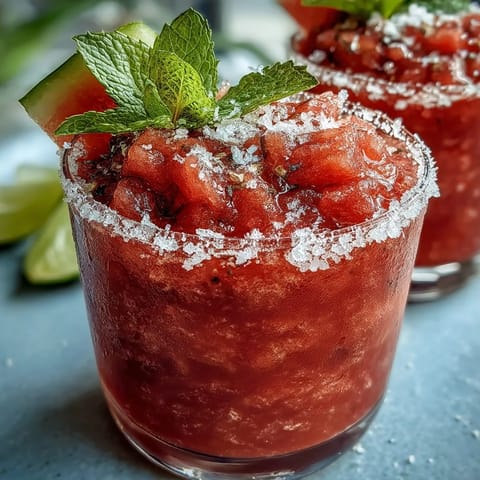 Frozen rosé alternative, Watermelon Mint Frosé, perfectly blended for summer enjoyment.