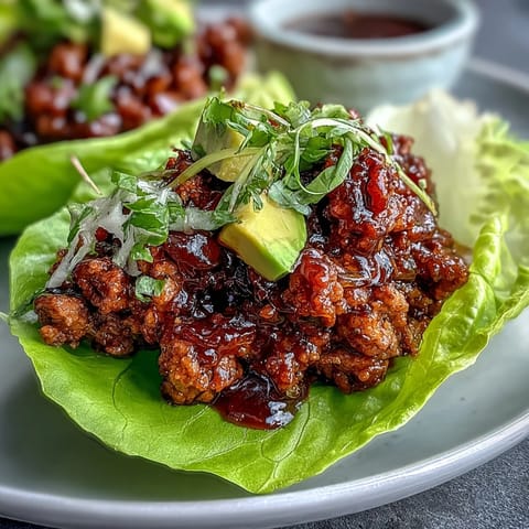 Savory seasoned turkey filling nestled in crisp lettuce cups, perfect for dinner.