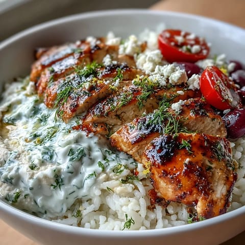 Greek Chicken Bowls with Tzatziki and Hummus, bursting with colorful fresh veggies.