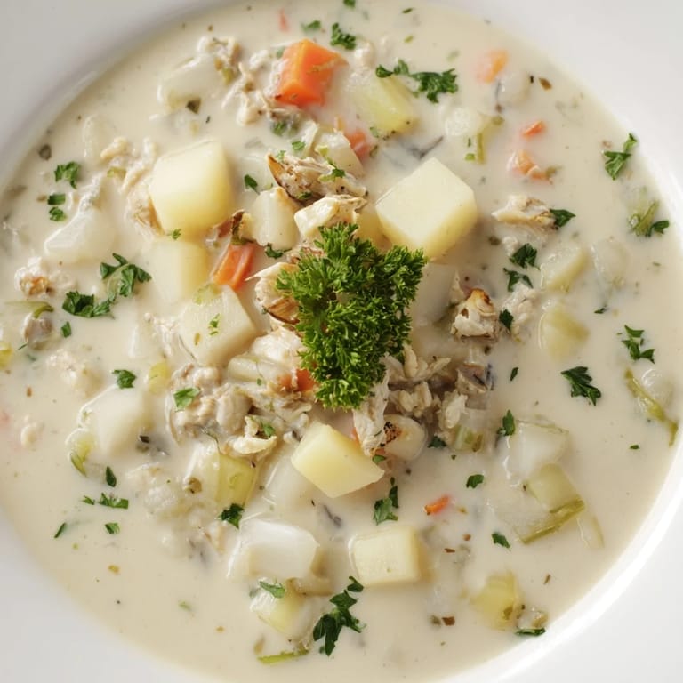 A close-up of steaming Clam Chowder, showcasing the richness of a New England classic.