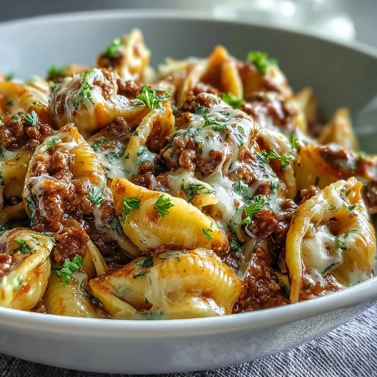 Hearty One Pot Creamy Beef and Shells features browned ground beef, melted cheddar, and a savory sauce perfect for weeknight dinners.