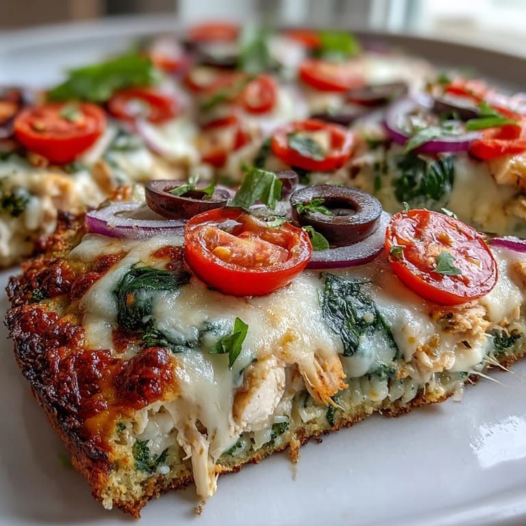 A healthy Broccoli Chicken Crust Pizza served on a wooden board with a side salad, perfect for a gluten-free main dish.