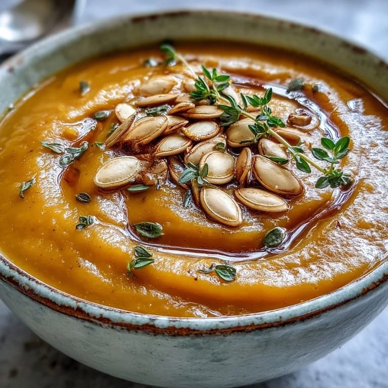 This warm bowl of Roasted Butternut Squash Soup is served with crusty bread for dipping.