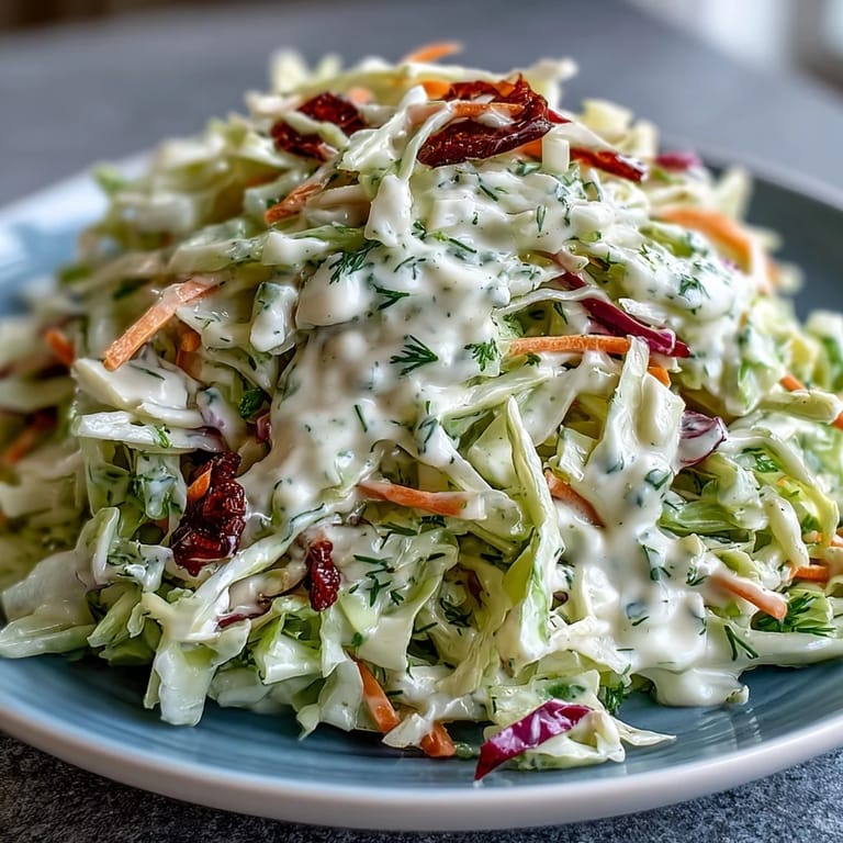 A chilled bowl of Coleslaw With Creamy Dressing served as a refreshing side dish at a sunny barbecue.