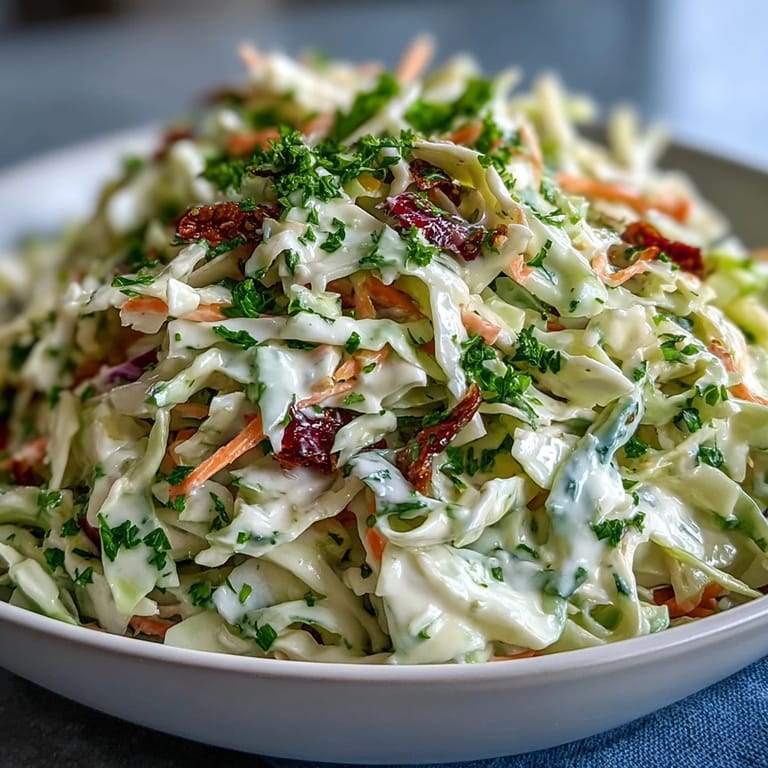 Bright, tangy Coleslaw With Creamy Dressing packed with crunchy cabbage and carrots, perfect for picnics or family dinners.