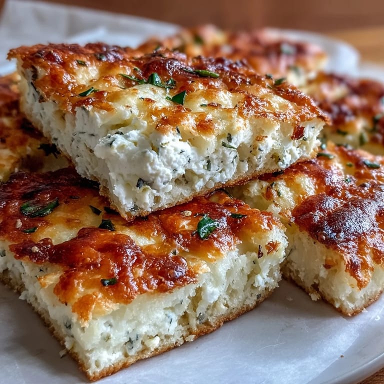 Thick Fluffy Cottage Cheese Flatbread stacked on a plate, showcasing a soft, tender interior and rustic edges.