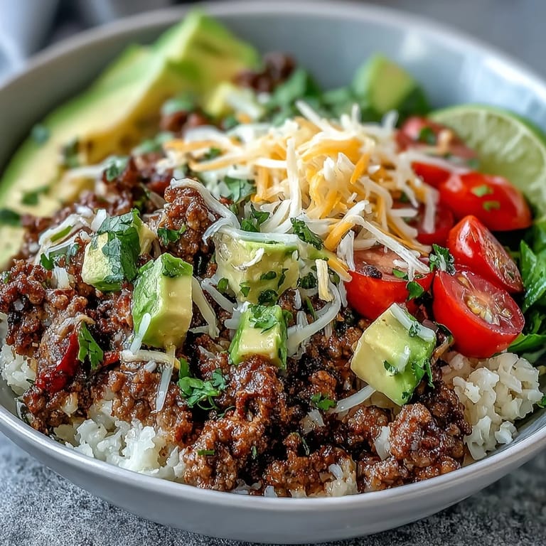 Vibrant Low Carb Burrito Bowl with colorful vegetables and a lime wedge, perfect for a gluten-free Mexican-inspired weeknight dinner.