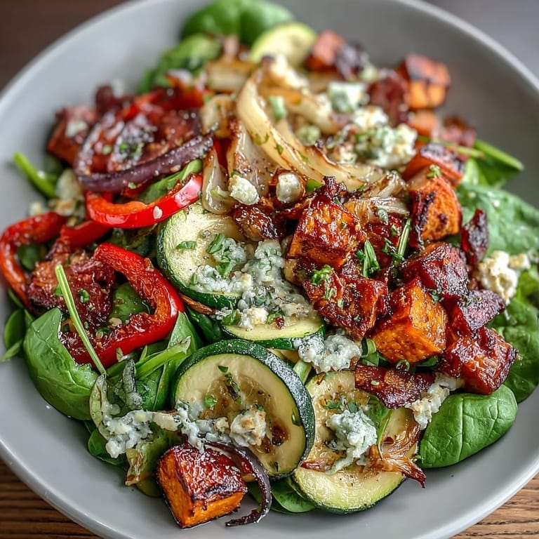 Healthy Warm Salad Bowl with quinoa, kale, and roasted zucchini, perfect for a comforting vegetarian lunch.