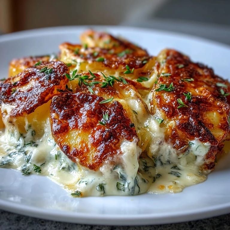 Layers of tender Yukon Gold potatoes, bubbling Gruyere, and Parmesan create a decadent, comforting side dish.  