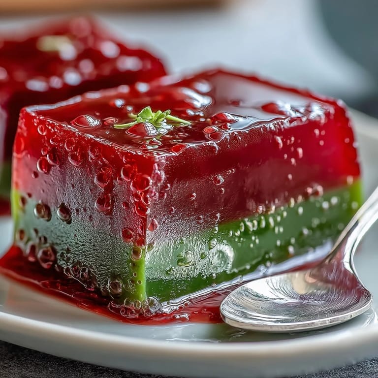 Traditional Japanese red bean jelly with matcha, offering a sweet, earthy flavor and smooth, melt-in-your-mouth texture.