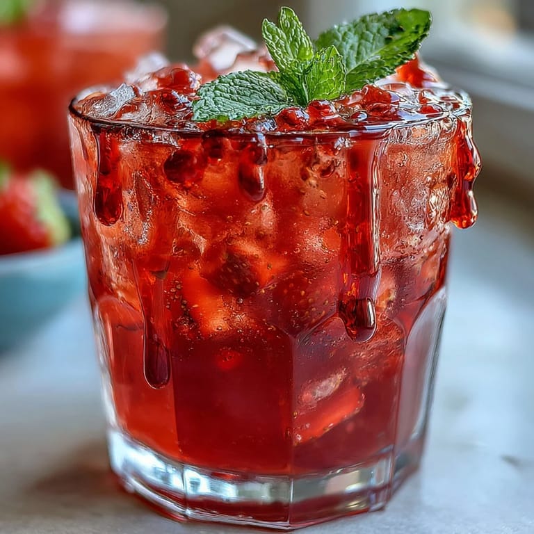 Refreshing Juneteenth Red Drink: Hibiscus Strawberry Lemonade served over ice.