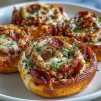 Golden, flaky pizza pinwheels bursting with melted mozzarella, zesty marinara, and savory pepperoni slices.