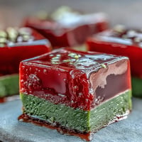 A vibrant Japanese dessert featuring smooth red bean jelly layered with fragrant matcha for a stunning visual treat.