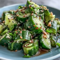Fresh smashed cucumber and avocado salad with sesame, a vibrant, creamy, and crunchy vegan side dish.