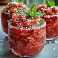 Refreshing Watermelon Mint Frosé mocktail with vibrant watermelon and mint garnish.