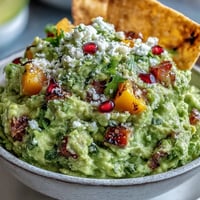 Vibrant guacamole bar with five colorful toppings, perfect for party guests.