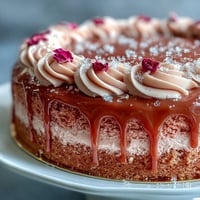 Elegant pink Bridal Shower Rosé Velvet Cake with shimmering gold drip.